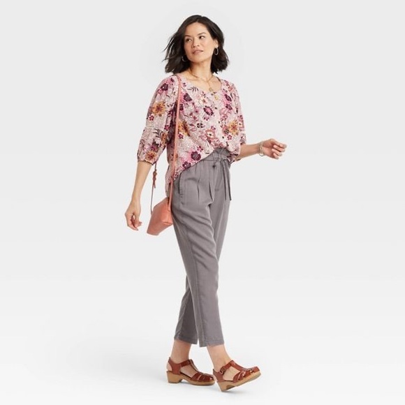 Knox Rose Women's Floral Print 3/4 Sleeve Button-Front Top NWT - Picture 3 of 4